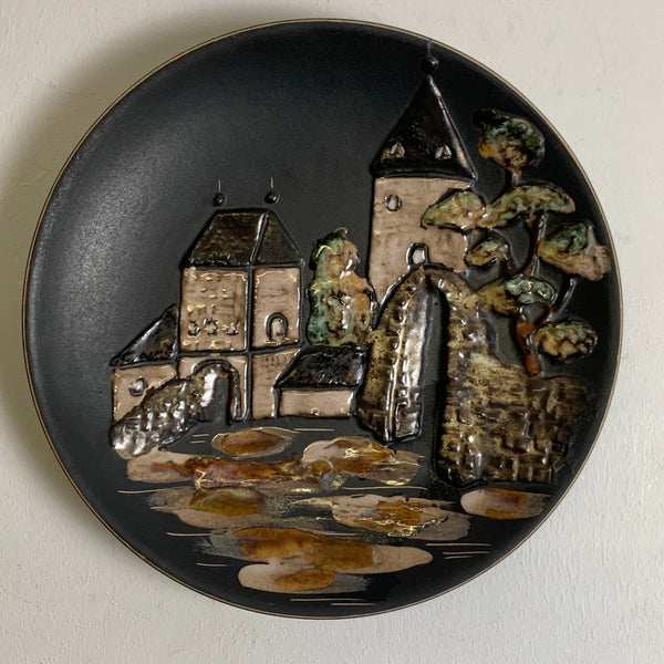 Vintage Keramik Wandteller von Ruscha Stadt