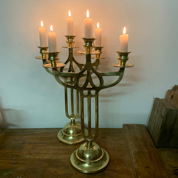 2 große dreiarmige Messing Kerzenleuchter