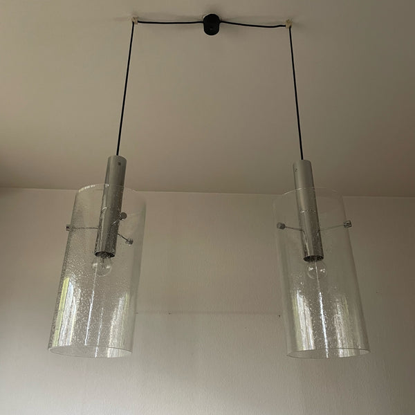 Vintage Design Deckenlampe 2 Glaszylinder von Glashütte Limburg