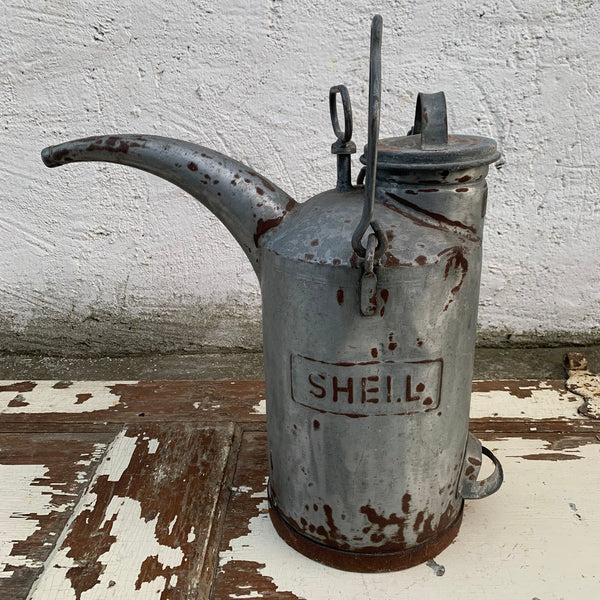Vintage verzinkte SHELL Benzinkanne für 2-Takter Mischung Mischkanne