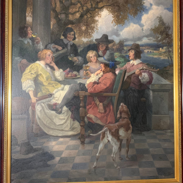 Ölgemälde Sommerfest auf der Terrasse eines Landhauses festliche Gesellschaft von Rudolf A. Höger