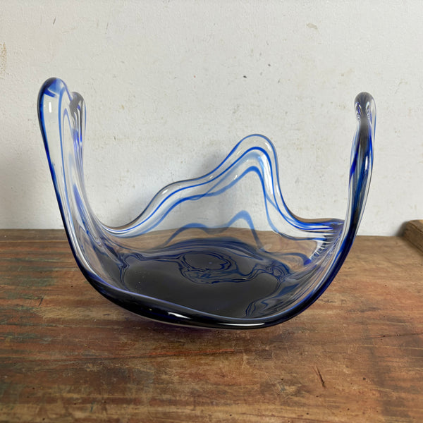 Vintage blaue Kristallglas Schale von Bayel France