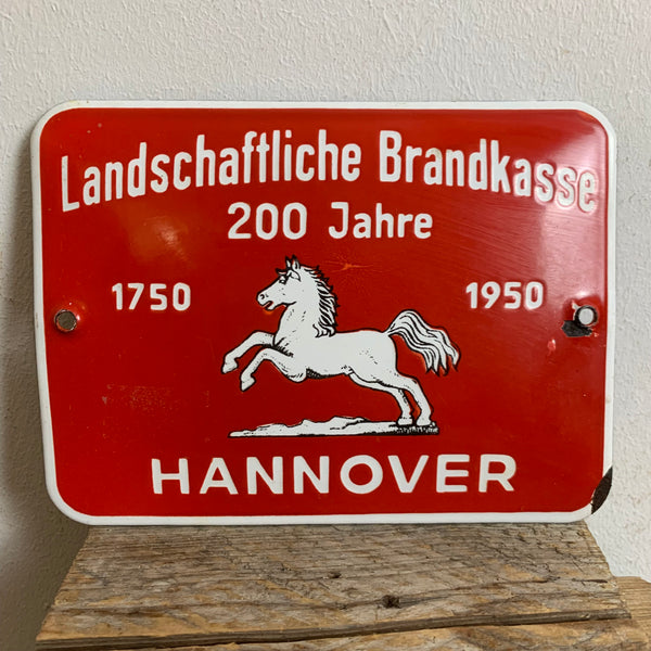 Emaille Schild Landschaftliche Brandkasse Hannover 1950