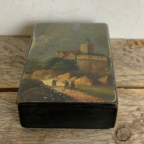 Antike kleine Lack Schatulle bemalt Burg Falkenstein