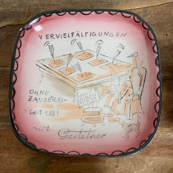 Seltene Teller Vervielfältigungen mit Gestetner von Ulmer Keramik