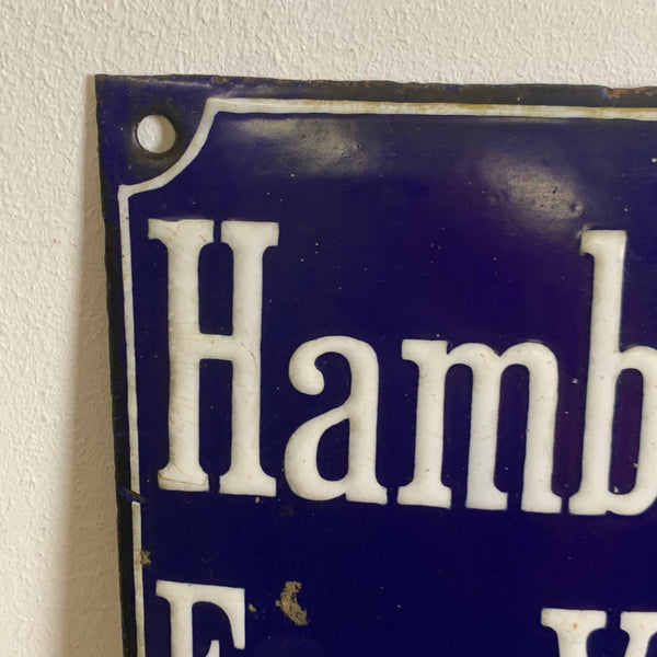 Vintage Emaille Schild Hamburg Bremer Feuerversicherungs Gesellschaft