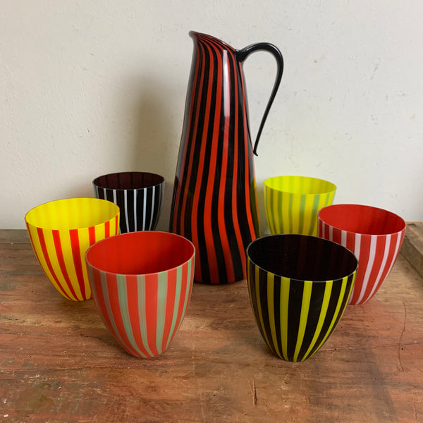 Vintage Glas Karaffe mit 6 Bechern aus Murano