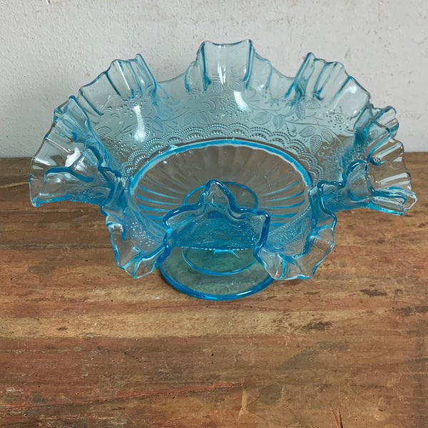 Art Deco Rüschenschale aus blauem Pressglas