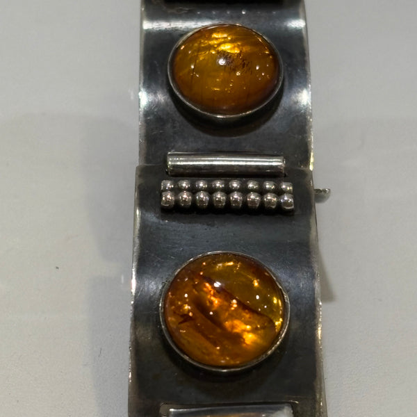 Art Deco breites Silber Armband mit Bernstein