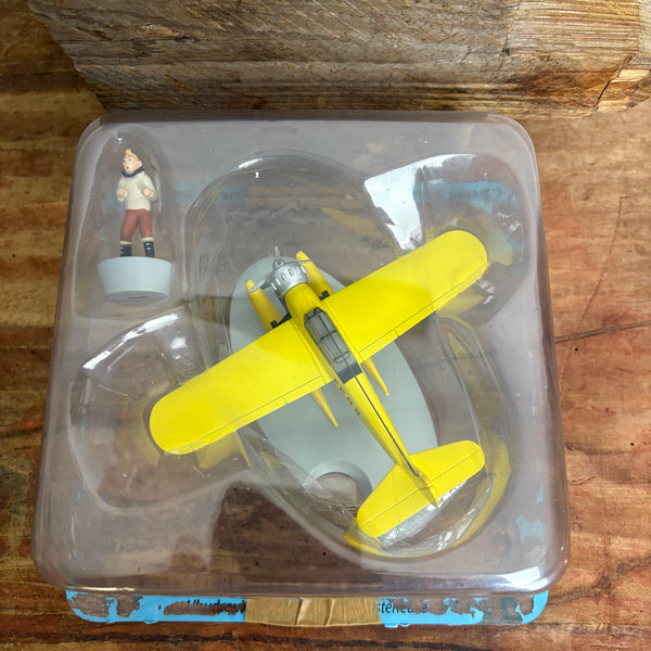 Modell Figur und Buch Tim und Struppi Das Gelbe Wasserflugzeug mit Tim aus Der geheimnisvolle Stern