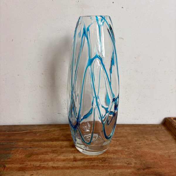 Vintage Glas Vase von Murano mit blauem Faden