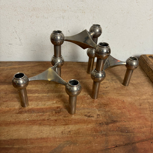 3 vintage Kerzenständer von Caesar Stoffi und Fritz Nagel silberfarben