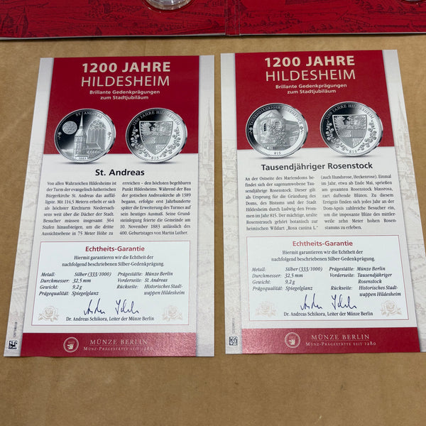 Münzen Silber Gedenkprägungen 1200 Jahre Hildesheim und Goldprägung