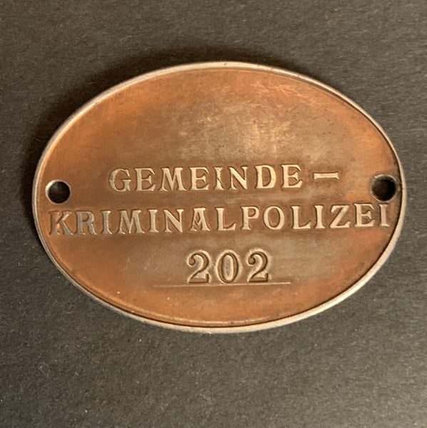 Historische Polizeidienstmarke Gemeinde Kriminalpolizei Nr. 202