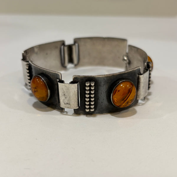Art Deco breites Silber Armband mit Bernstein
