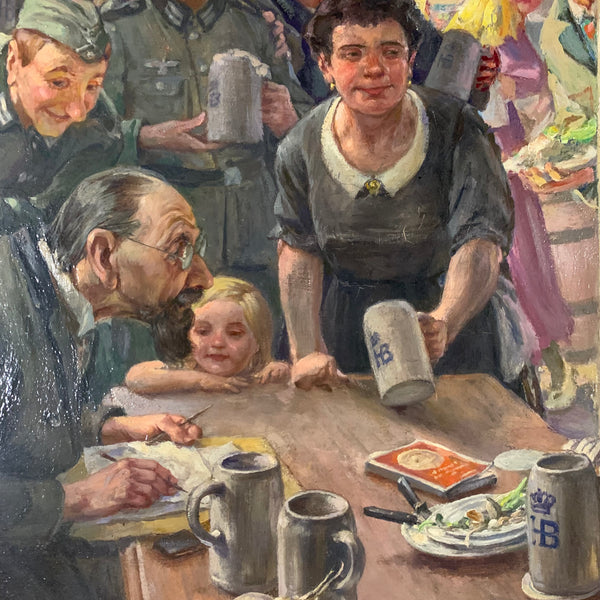 Ölgemälde Hofbräuhaus Szene mit Landser und Portait Künstler