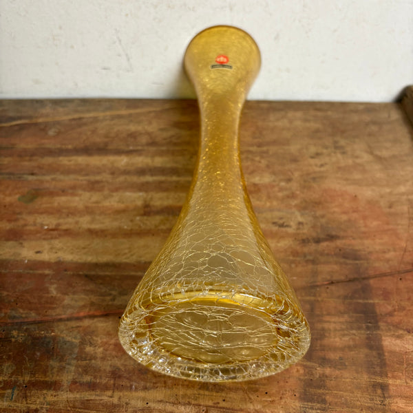 Vintage bernsteinfarbende Craquele Glas Vase von Ingrid Glas
