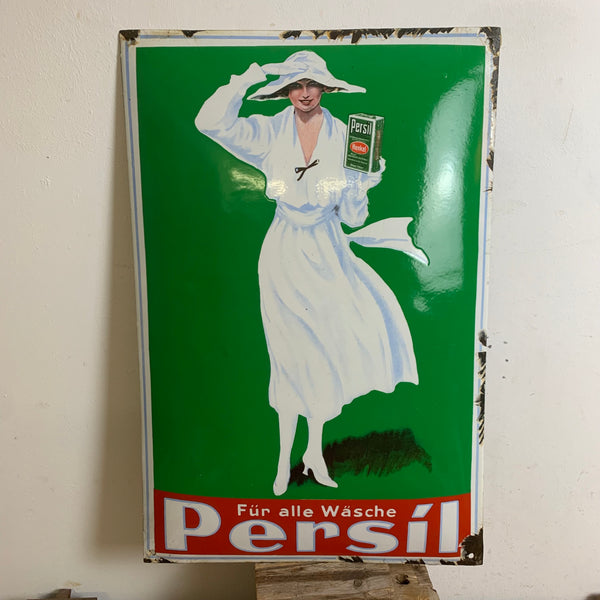 Vintage Emaille Schild Weiße Dame Persil