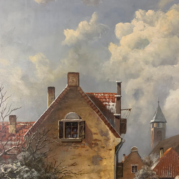 Ölgemälde Winterlandschaft in süddeutscher Kleinstadt von Herbert Steinbach