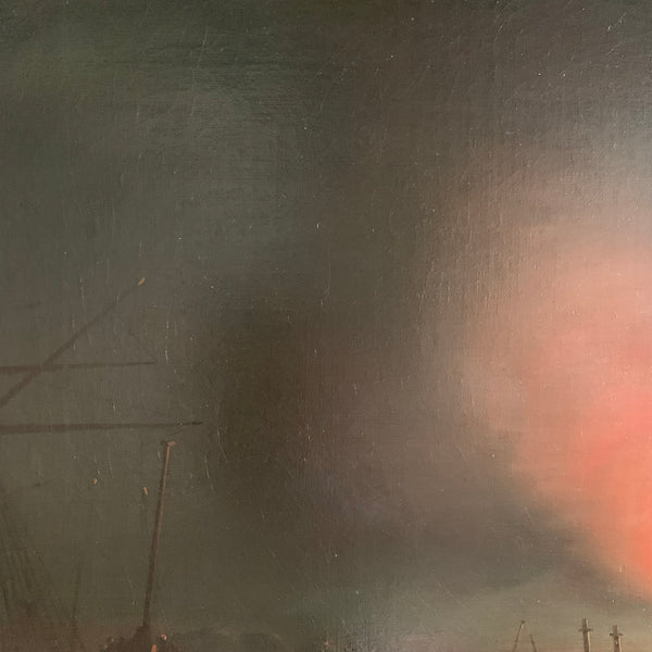 Ölgemälde Brand im Hafen von George Scharf