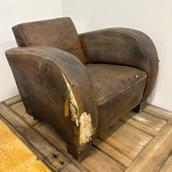 Vintage Art Deco Leder Clubsessel