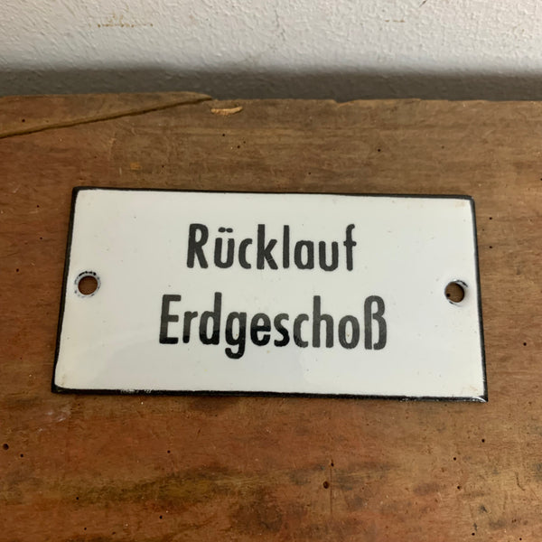 Emaille Schild Rücklauf Erdgeschoß