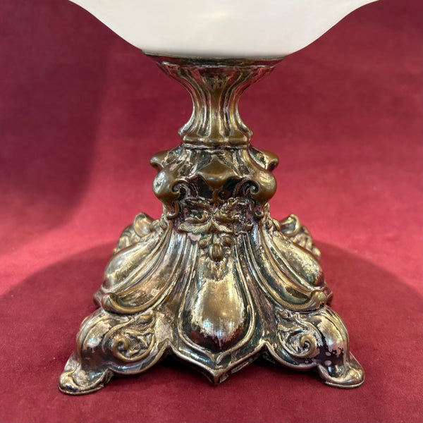 Vintage Biedermeier versilberter Opalglas Tafelaufsatz