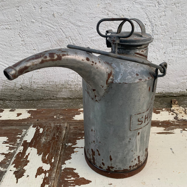 Vintage verzinkte SHELL Benzinkanne für 2-Takter Mischung Mischkanne