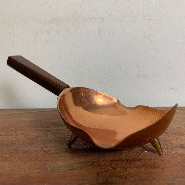 Mid Century Aschenbecher aus Kupfer, Messing und Holz