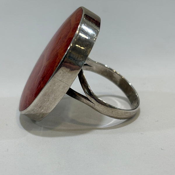 Hochwertiger großer Silber Ring mit Koralle