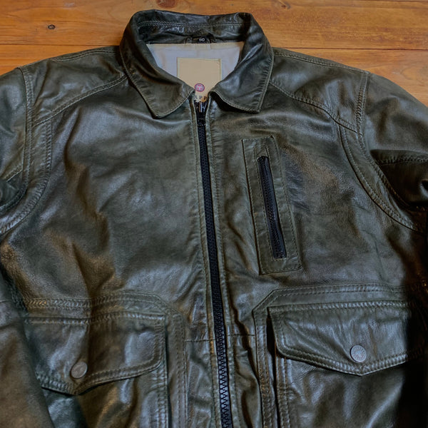 Olive Trapper Lederjacke - Vintage