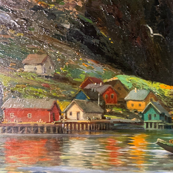 Ölgemälde Norwegisches Fischerdorf am Fjord von Johann Holmstedt