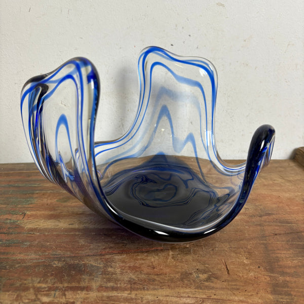 Vintage blaue Kristallglas Schale von Bayel France