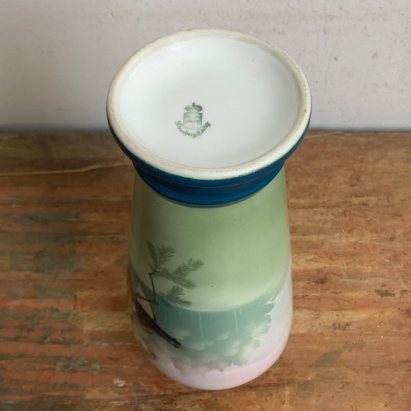 Antike Jugendstil Porzellan Vase Motiv Auerhahn von Wilhelm Jäger
