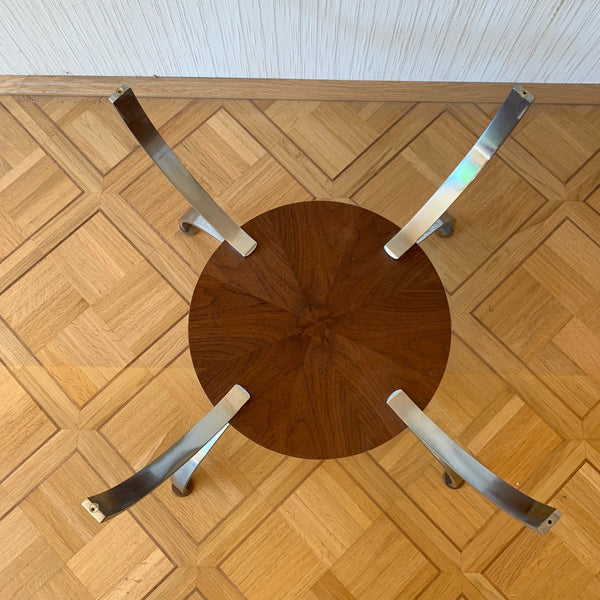 Vintage Space Age Couchtisch Chrom Glas Holz