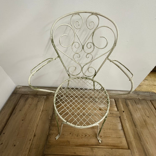 Vintage französisches schmiedeeisernes Gartenset mit Tisch und vier Stühlen