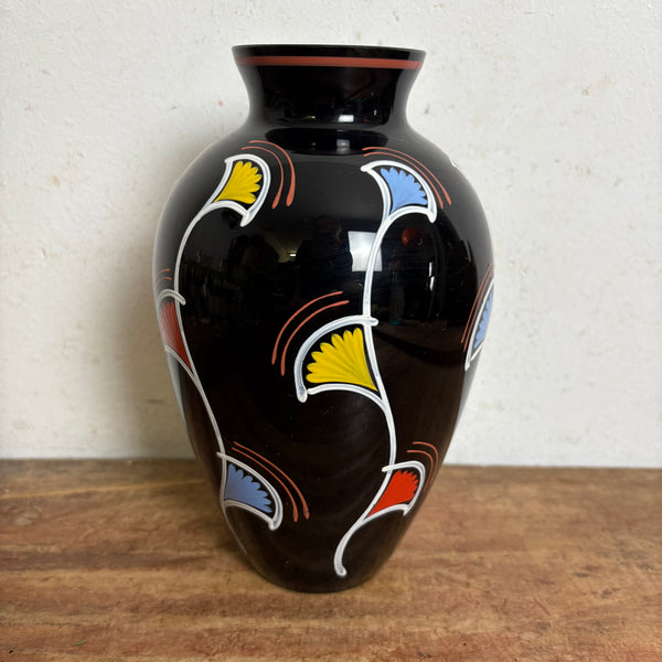 Vintage Mid Century Schwarzglas Hyalith Vase von VEB HGV Ilmenau
