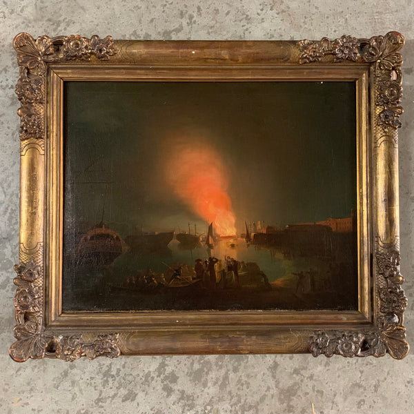 Ölgemälde Brand im Hafen von George Scharf