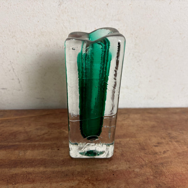 Vintage Blockglas Kristall Glas  Vase grün
