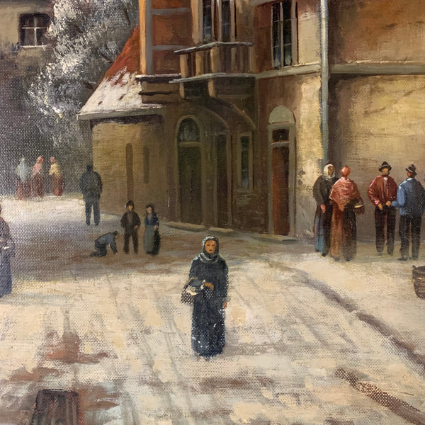 Ölgemälde Winterlandschaft in süddeutscher Kleinstadt von Herbert Steinbach