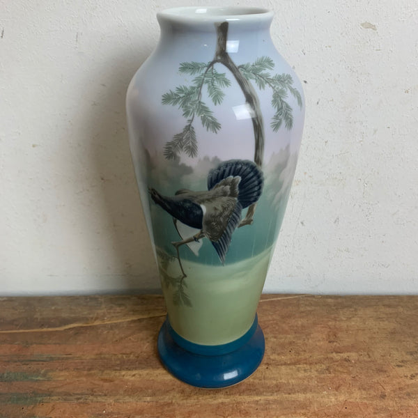 Antike Jugendstil Porzellan Vase Motiv Auerhahn von Wilhelm Jäger