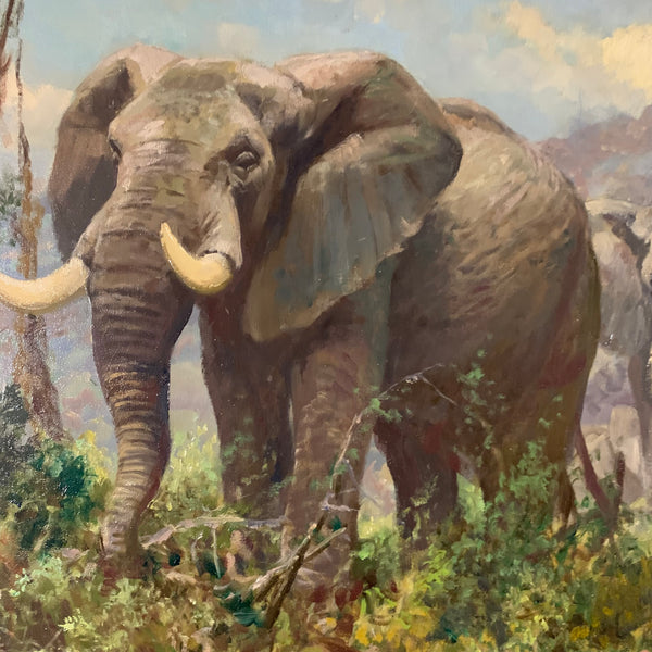 Ölgemälde Elefantenherde in der Sawanne von Fritz Laube