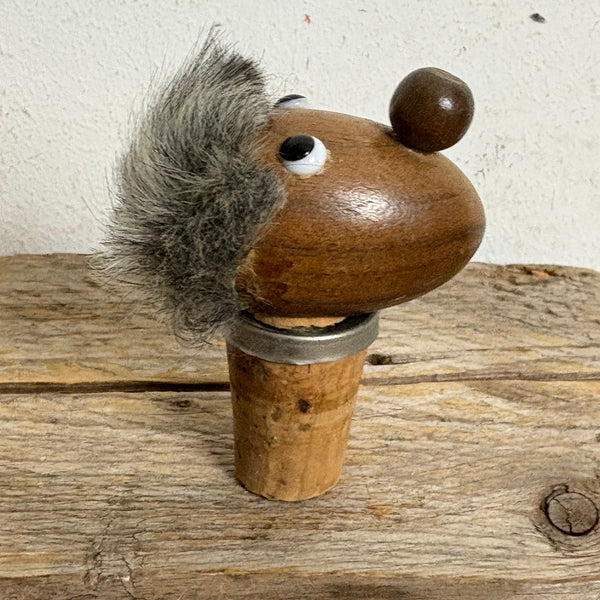 Vintage Dänischer Teak Holz Kopf Flaschenverschluss Zierkorken