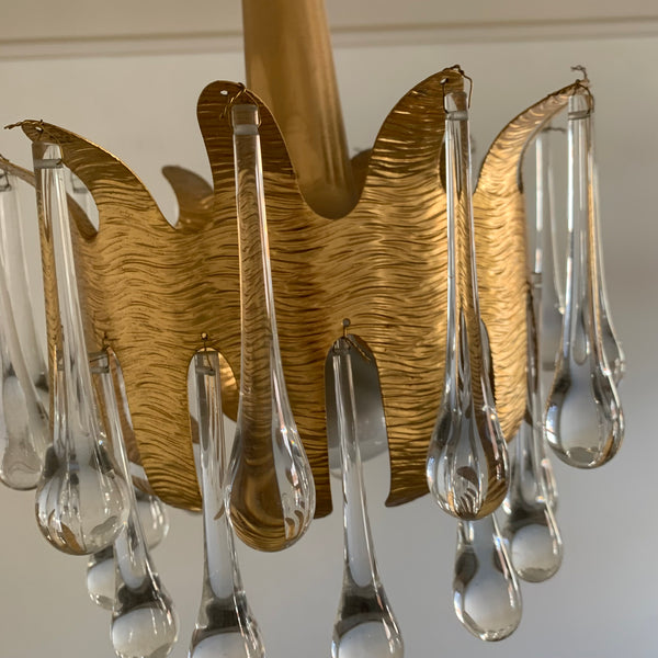Vintage Kronleuchter Teardrop Crystals von Ernst Palme für Palwa vergoldet Metall und Murano Glas
