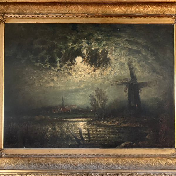 Ölgemälde Nachthimmel über Flusslandschaft von J. Robbins