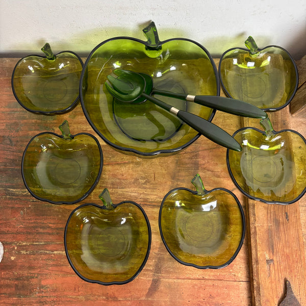 Vintage Glas Salat Schalen Apfel grün