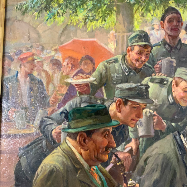 Ölgemälde Hofbräuhaus Szene mit Landser und Portait Künstler