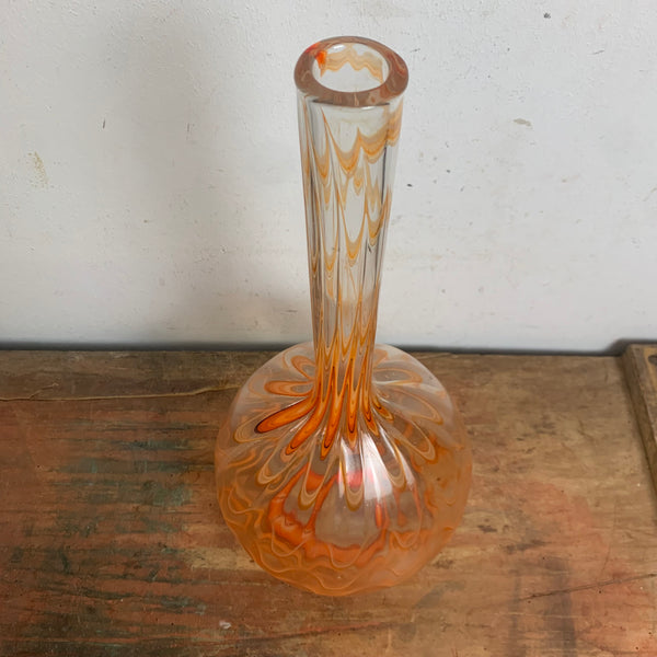 Vintage Mid Century Design Glas Vase mit Fadendekor Murano