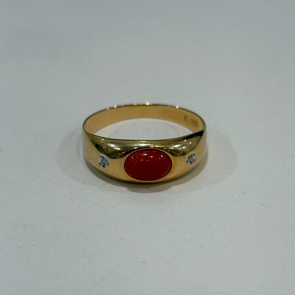 Koralle Goldring 333 Gelbgold – 8 Karat Ring mit Brillanten