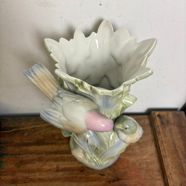 Vintage spanische Keramik Vase mit Vögeln